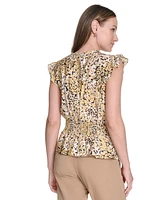 Tommy Hilfiger Women's Floral Smocked-Waist Ruffle-Sleeve Top