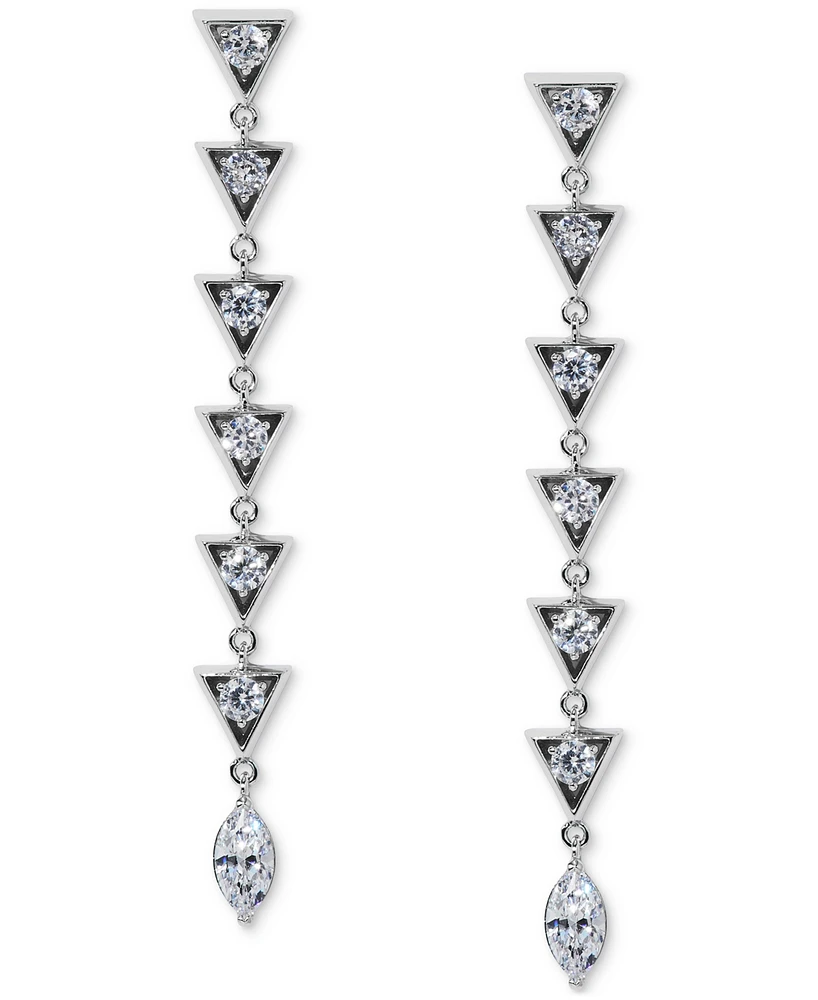 Eliot Danori Silver-Tone Cubic Zirconia Triangle Linear Drop Earrings, Exclusively at Macy's