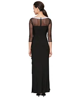 Alex Evenings Women's Embellished-Neck Side-Ruched Illusion Dress