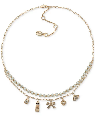 Clueless Gold-Tone Crystal Charm & Imitation Pearl Beaded Layered Statement Necklace, 16" + 3" extender