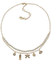 Clueless Gold-Tone Crystal Charm & Imitation Pearl Beaded Layered Statement Necklace, 16" + 3" extender