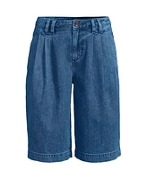 Lands' End Women's Lightweight Denim Mid Rise Pleated 12" Slouchy Shorts