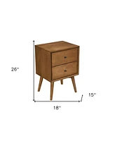 Mid-Century Modern Wood Nightstand with 2 Drawers for Bedroom Storage