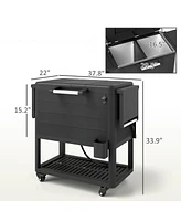 Outsunny Patio Cooler Cart 104 Quart Rolling Ice Chest with Shelves,