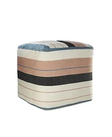 Versatile Pouf Ottoman – Striped Polyester Cube for Indoor or Outdoor Use, Ideal as Seat or Footrest