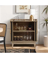LuxenHome Mid-Century Modern Tambour-Style 2-Door 31.5-Inch Wide Cabinet with Tray Top, Oak