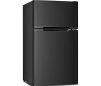 Zafro 3.2 cubic foot mini fridge with separate freezer compartment and double door design is perfect for a basement, apartment