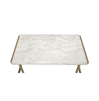 Faux Marble Coffee Table with Iron Sled Base – Elegant and Sturdy