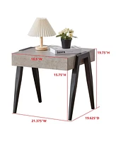 Kings Brand Furniture Camden Marble-Style Wood Side End Table, Nightstand, Sofa Table with Metal Legs for Living Room, Black/Gray