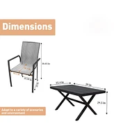 5-Piece Aluminum Frame Outdoor Dining Set with Faux Wood Table Stackable Chairs Patio Furniture