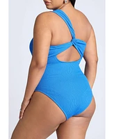 Eloquii Plus One Shoulder Twist Back Textured Swimsuit