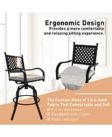 2-Piece Outdoor Swivel Chairs Aluminium Frame Patio Dining Chairs Bar Stool with Cushion Patio Swivel Stool
