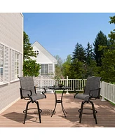 2-Piece Aluminium Frame Outdoor Swivel Chairs Bar Stool with Cushion Teslin Patio Dining Chair Rotatable Chairs