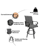 2-Piece Aluminium Frame Outdoor Swivel Chairs Bar Stool with Cushion Teslin Patio Dining Chair Rotatable Chairs