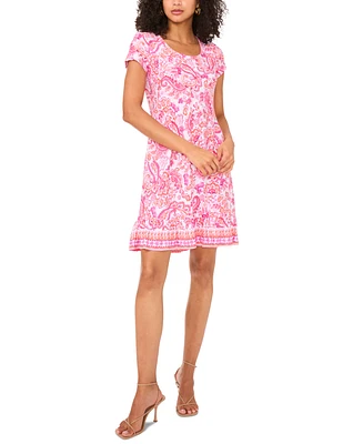 Msk Women's Paisley-Print Flounce-Hem Shift Dress