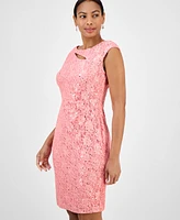 Connected Petite Lace Cutout Sleeveless Sheath Dress