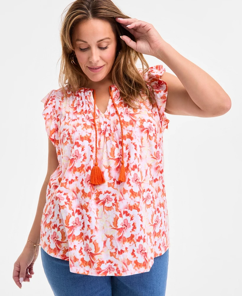 Style & Co Plus Printed Ruffle Pintuck Top