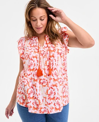 Style & Co Plus Printed Ruffle Pintuck Top