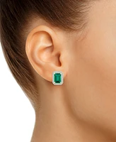Lab-Created Emerald (1-3/4 ct. t.w.) & White Sapphire (1/4 Rectangle Halo Stud Earrings 10k Gold (Also Gold)