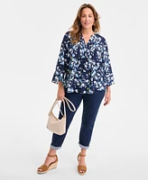 Style & Co Plus Morning Glories Pintuck Top, Exclusively at Macy's
