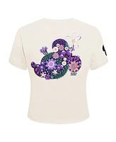 Freeze Max Women's Cream Mickey Friends Rooting For You Baby Doll Cropped T-Shirt