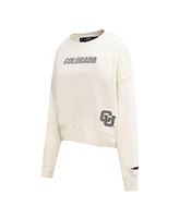 Pro Standard Women's Cream Colorado Buffaloes French Terry Boxy Cropped Pullover Crewneck Sweatshirt