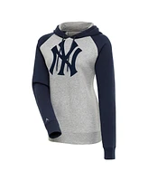 Antigua Women's Heather Gray/Navy New York Yankees Victory Raglan Sleeve Pullover Hoodie