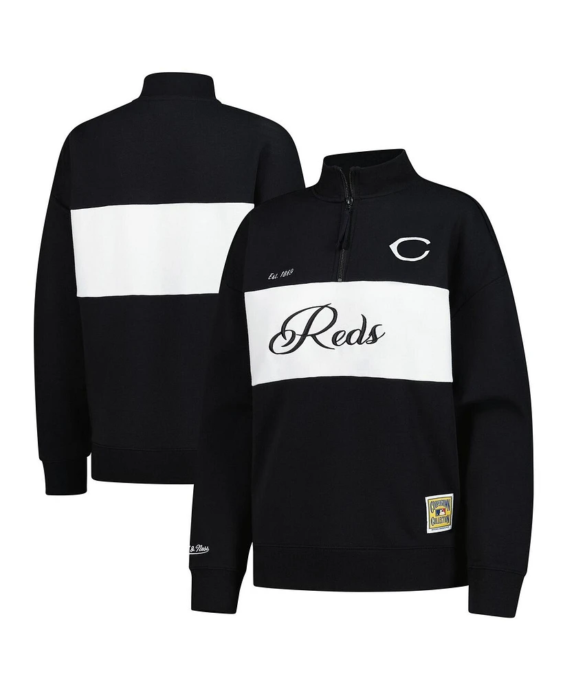 Mitchell & Ness Women's Black Cincinnati Reds Quarter-Zip Pullover Top