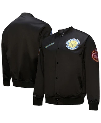 Mitchell & Ness Men's Black Golden State Warriors Blackout Collection Vintage Full-Snap Satin Jacket