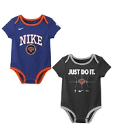 Nike Baby Boys and Girls Blue/Black New York Knicks Just Do It Bodysuit, Set of 2