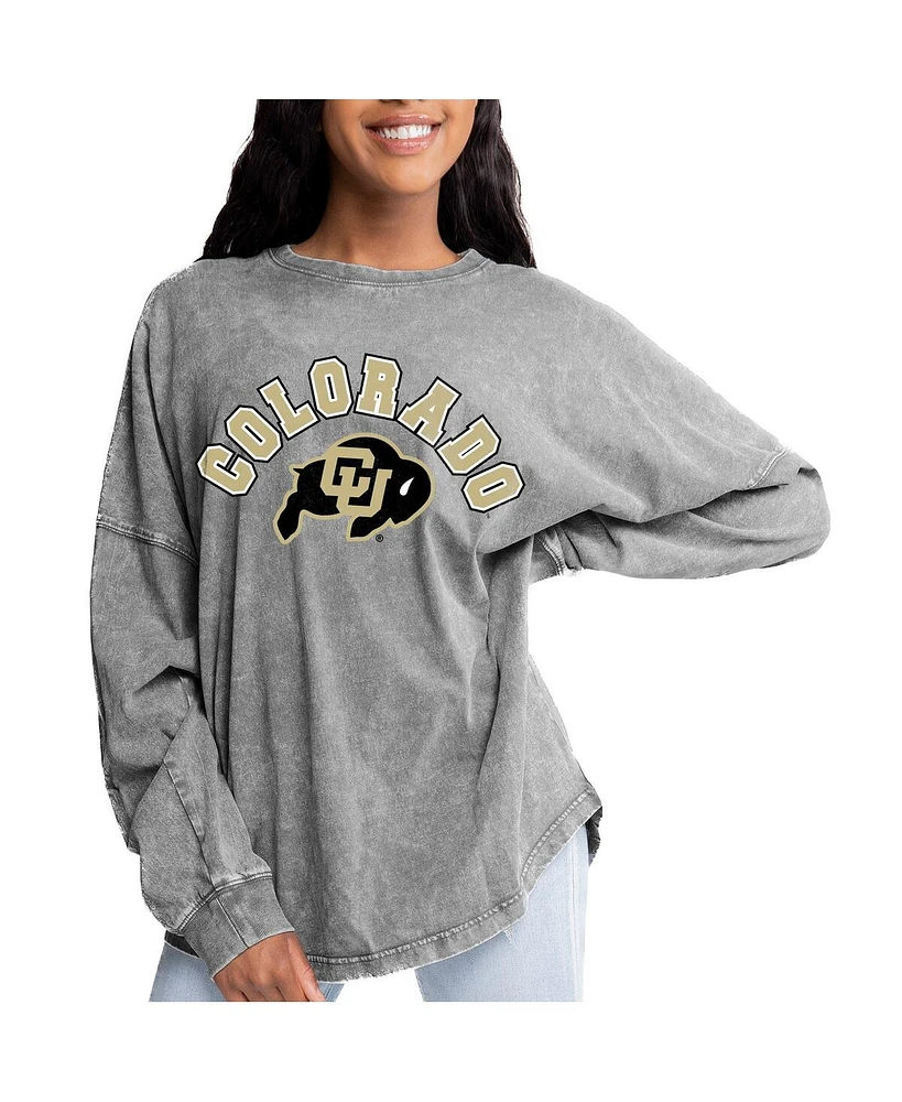 Gameday Couture Women's Gray Colorado Buffaloes Faded Wash Pullover Sweatshirt