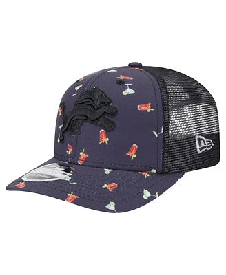 New Era Men's Navy/Black Detroit Lions Adventure Drinks Pattern 9SEVENTY Stretch-Snap Hat
