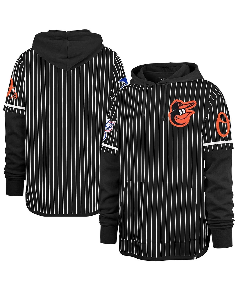 '47 Brand Men's Black Baltimore Orioles Pinstripe Double Header Pullover Hoodie