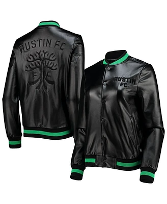 The Wild Collective Women's Black Austin Fc Full-Snap Bomber Jacket