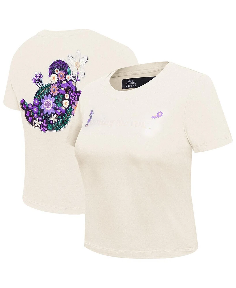 Freeze Max Women's Cream Mickey Friends Rooting For You Baby Doll Cropped T-Shirt