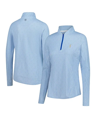 Peter Millar Women's Light Blue The Players Goldman Mar-Tee-Ni Break Quarter-Zip Sun Shirt Pullover Sweatshirt