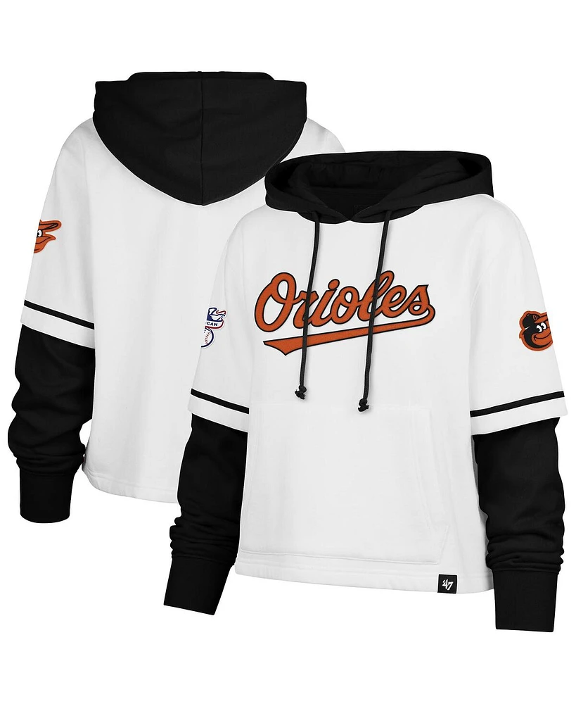 '47 Brand Women's White Baltimore Orioles Trifecta Shortstop Cropped Pullover Hoodie