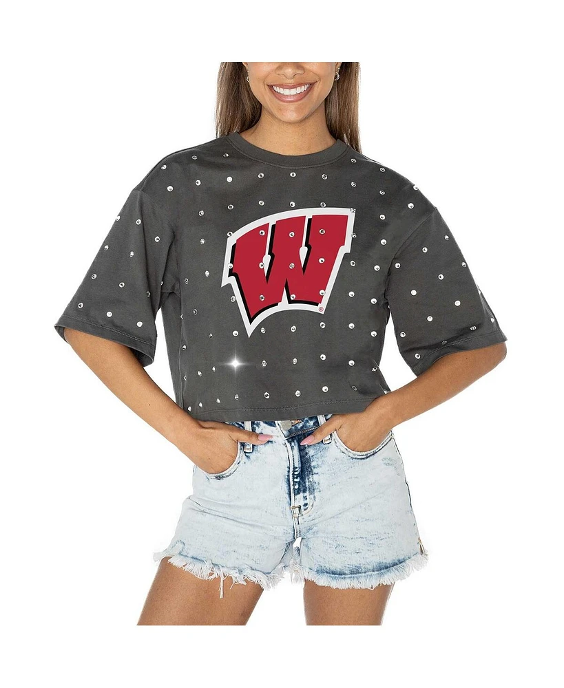 Gameday Couture Women's Gray Wisconsin Badgers Go Time Rhinestone Crop T-Shirt