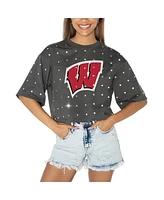 Gameday Couture Women's Gray Wisconsin Badgers Go Time Rhinestone Crop T-Shirt