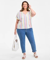 Style & Co Plus Printed Tie-Neck Short-Sleeve Shirt, Exclusively at Macy's