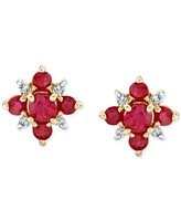Ruby (3/4 ct. t.w.) & Diamond Accent Flower Cluster Stud Earrings in 10k Gold