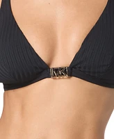 Michael Kors Women's Ribbed Hardware V-Neck Bikini Top