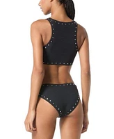 Michael Michael Kors Womens Crepe Ring Studded Front Crop Top Crepe Ring Studded Front Bottoms