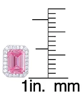 Lab Grown Pink Sapphire (2-1/3 ct. t.w.) & Lab Grown White Sapphire (1/5 ct. t.w.) Square Halo Stud Earrings in Sterling Silver