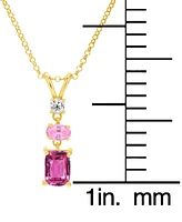 Lab Grown Pink Sapphire (1-1/2 ct. t.w.) & Lab Grown White Sapphire (1/6 ct. t.w.) Triple Drop 18" Pendant Necklace in 14k Gold-Plated Sterling Silver