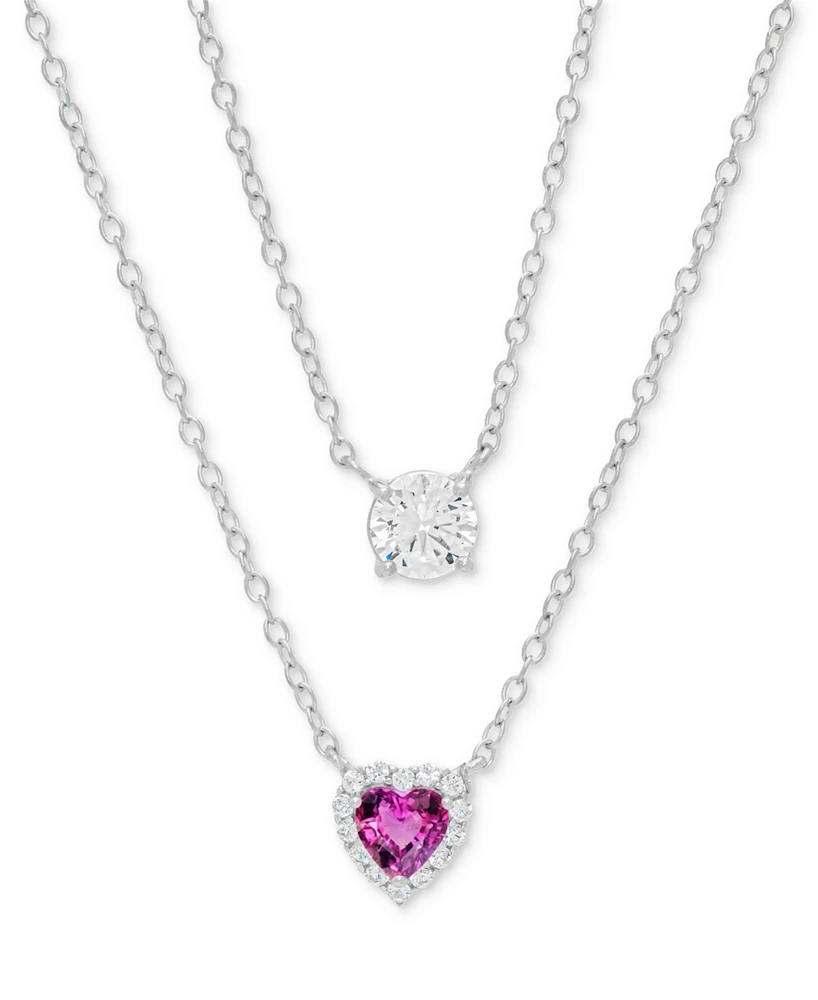 Lab Grown Pink & White Sapphire Heart Double Layer Necklace (1-3/4 ct. t.w.) in Sterling Silver, 30"