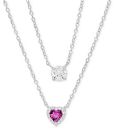 Lab Grown Pink & White Sapphire Heart Double Layer Necklace (1-3/4 ct. t.w.) in Sterling Silver, 30"