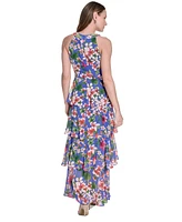 Tommy Hilfiger Women's Floral-Print Tiered Halterneck Maxi Dress