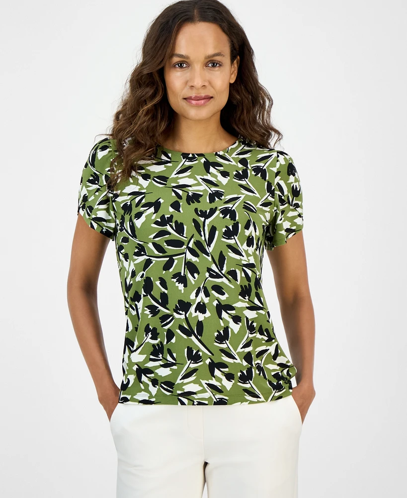 Ak Anne Klein Petite Printed Tulip-Sleeve Top