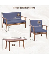 Gymax 8 Piece Patio Conversation Set Acacia Wood Sofa w/ Cushions & Coffee Table
